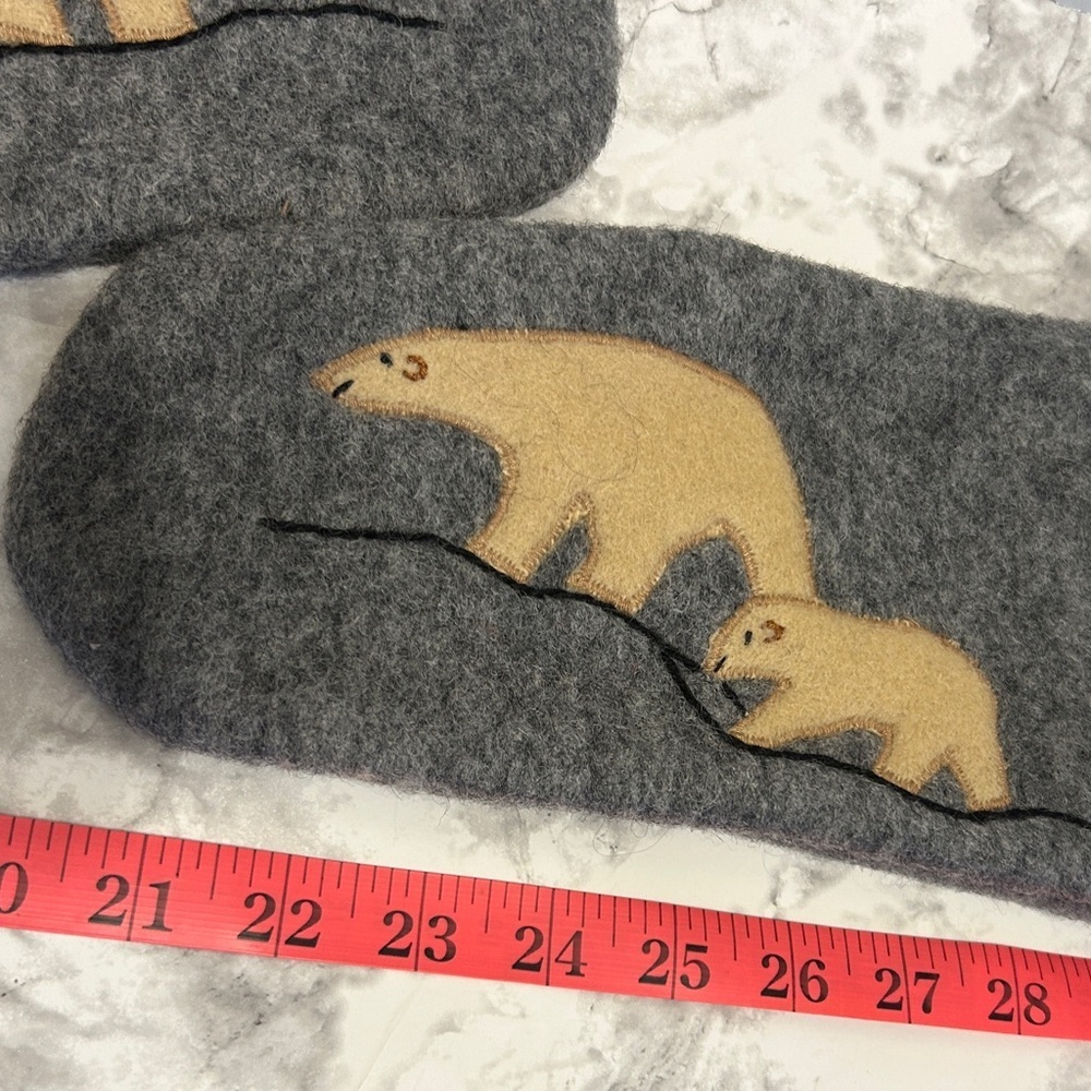 Vintage Handmade Wool Mittens Gray with Cream Polar Bear Appliqué - Picture 3 of 4